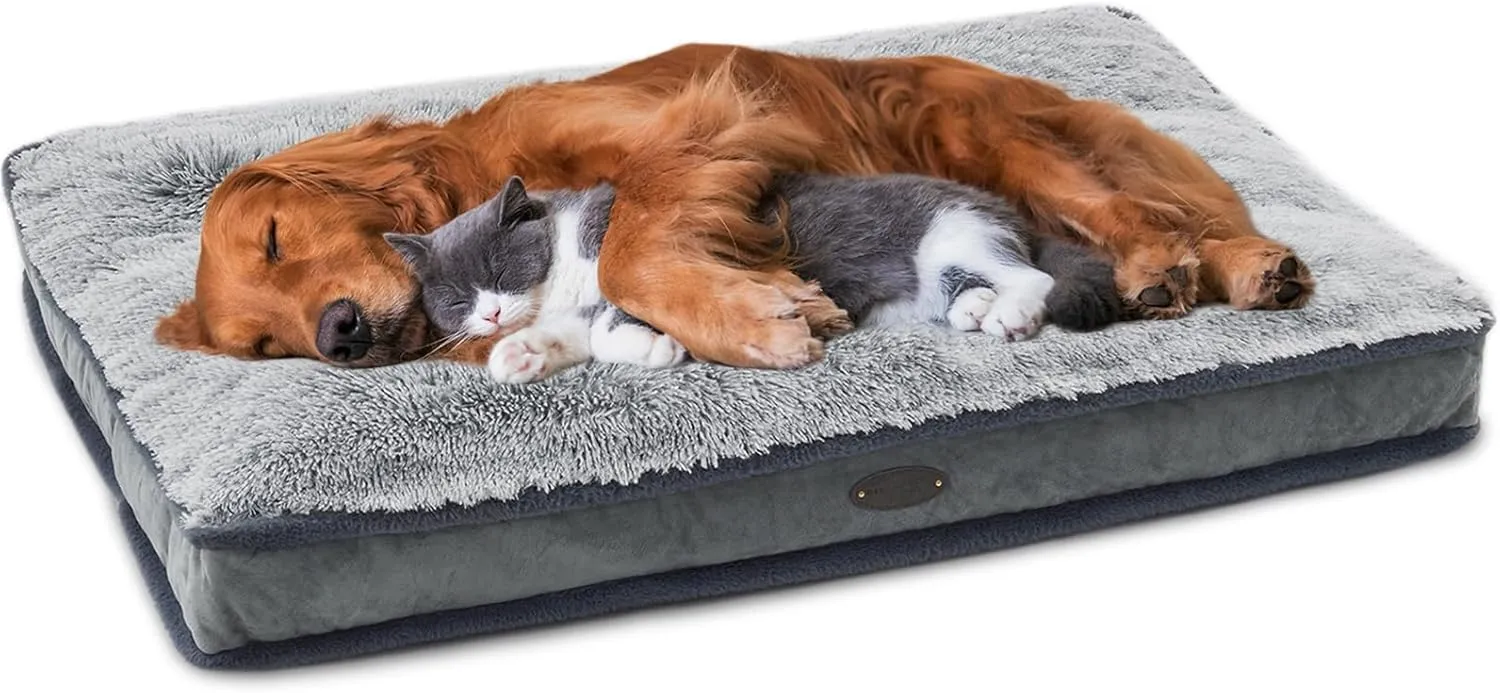 Dog Bed for Medium, Small Dogs Breeds, Deluxe Plush Dog Crate Beds, Comfy Kennel Pad, Pet Sleeping Mat, Waterproof, Removable and Machine Washable Cover & Non-Slip Bottom, 31"X25" Grey