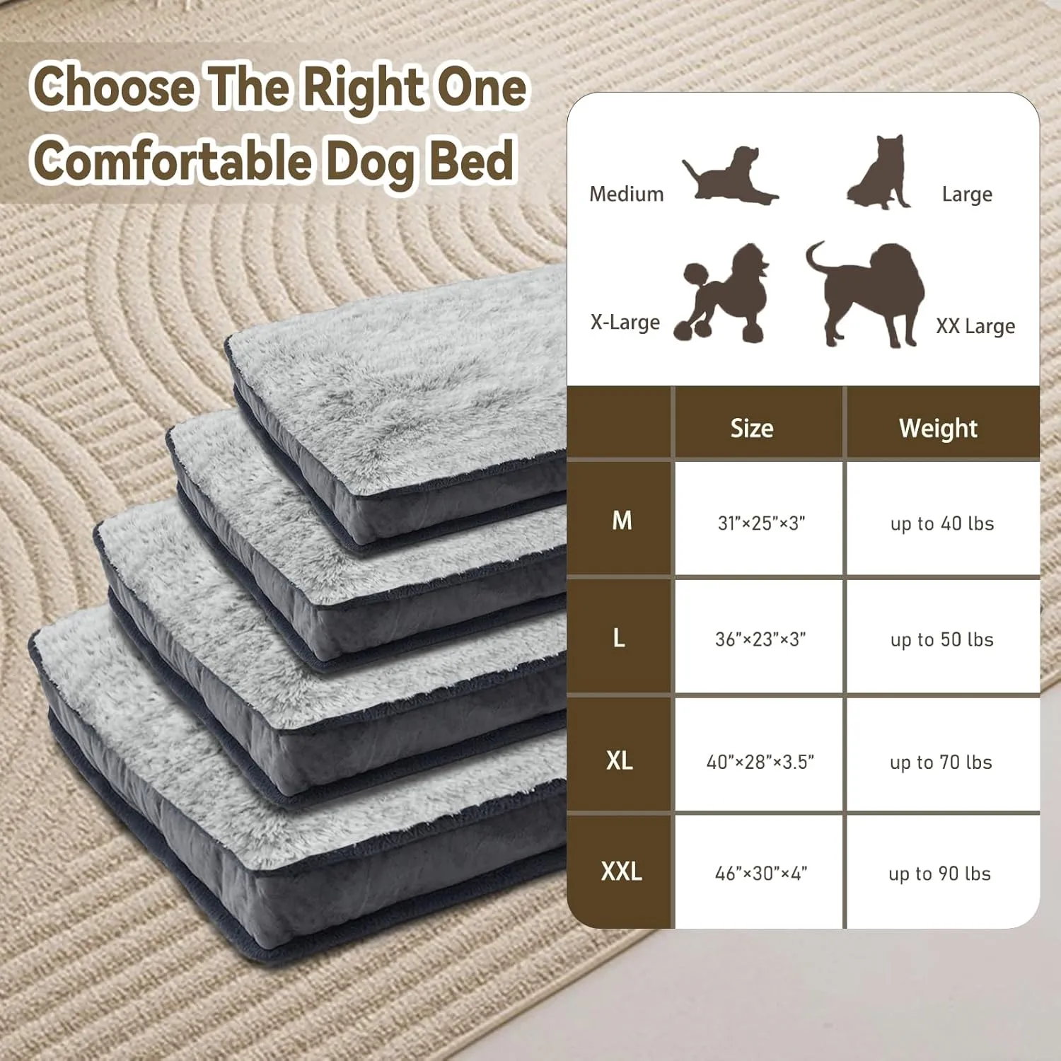 Dog Bed for Medium, Small Dogs Breeds, Deluxe Plush Dog Crate Beds, Comfy Kennel Pad, Pet Sleeping Mat, Waterproof, Removable and Machine Washable Cover & Non-Slip Bottom, 31"X25" Grey