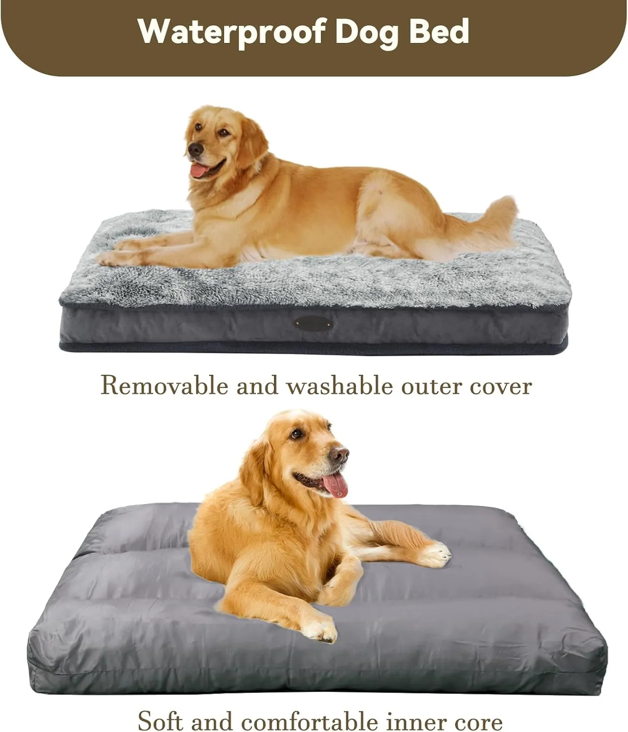 Dog Bed for Medium, Small Dogs Breeds, Deluxe Plush Dog Crate Beds, Comfy Kennel Pad, Pet Sleeping Mat, Waterproof, Removable and Machine Washable Cover & Non-Slip Bottom, 31"X25" Grey