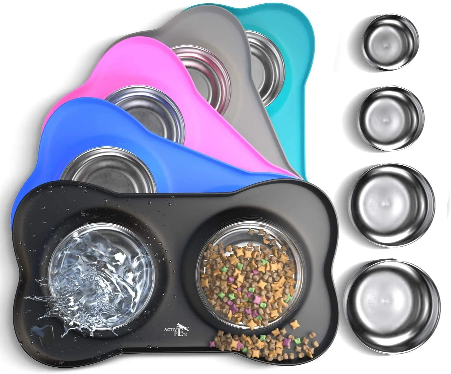 Dog Bowl Set, Stainless Steel No Spill Mess-Proof Food & Water Dog Food Bowls with Skid Resistant Silicone Mat, Dog Bowls Small Size Dog, Medium, & Large, Pet Puppy Bowls & Dog Dishes