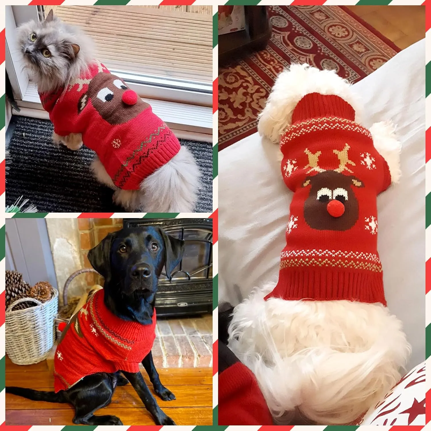 Dog Christmas Sweater Soft Warm Fall Winter Turtleneck Knitted Puppy Clothes Cute Reindeer Red Doggy Sweatshirts Ugly Xmas Short Sleeves Pet Clothing for Small Medium Large Dog Cat(Red,S)