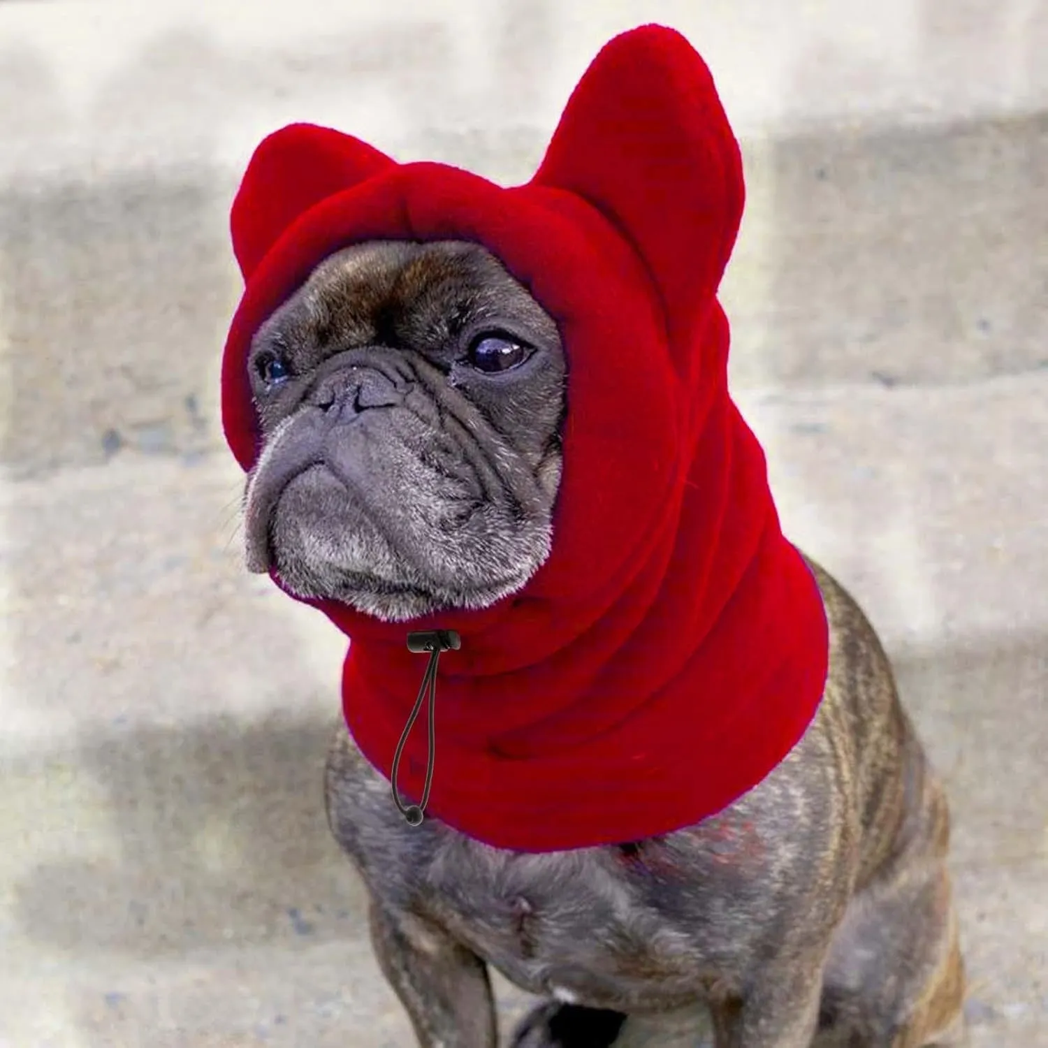 Dog Winter Ear Muffs Hat Head Wrap Soft Hoodie Windproof Headwear Adjustable Ear Wrap Fleece Hat Snood for Pets Dogs Hiking, Red Large