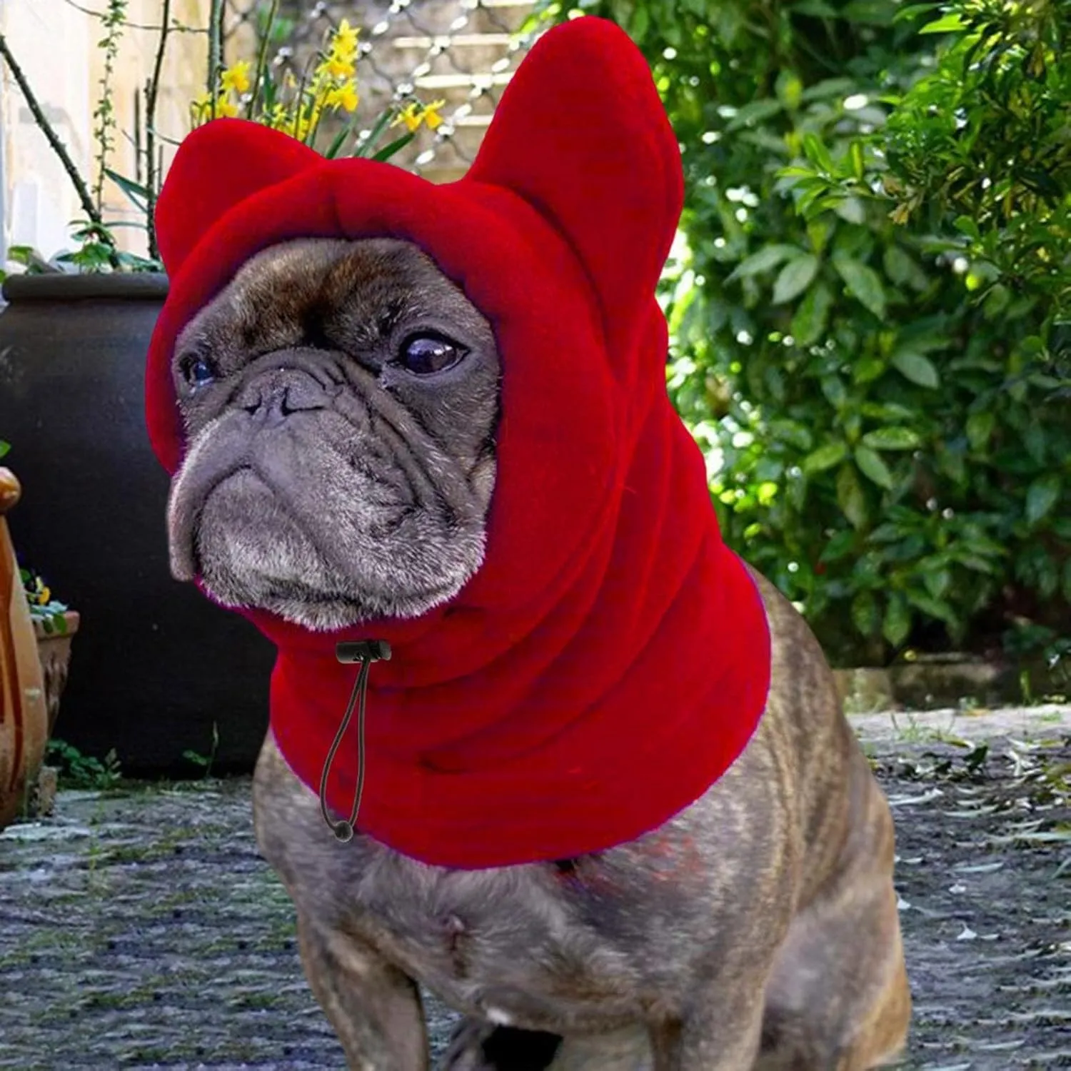 Dog Winter Ear Muffs Hat Head Wrap Soft Hoodie Windproof Headwear Adjustable Ear Wrap Fleece Hat Snood for Pets Dogs Hiking, Red Large