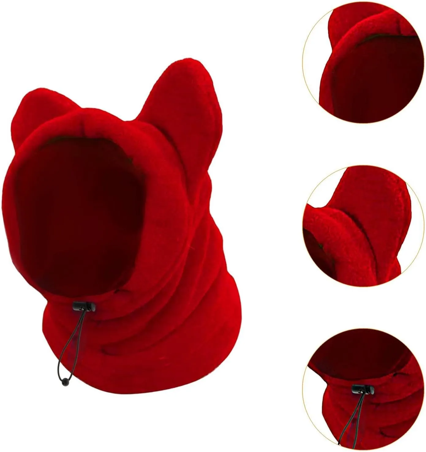 Dog Winter Ear Muffs Hat Head Wrap Soft Hoodie Windproof Headwear Adjustable Ear Wrap Fleece Hat Snood for Pets Dogs Hiking, Red Large