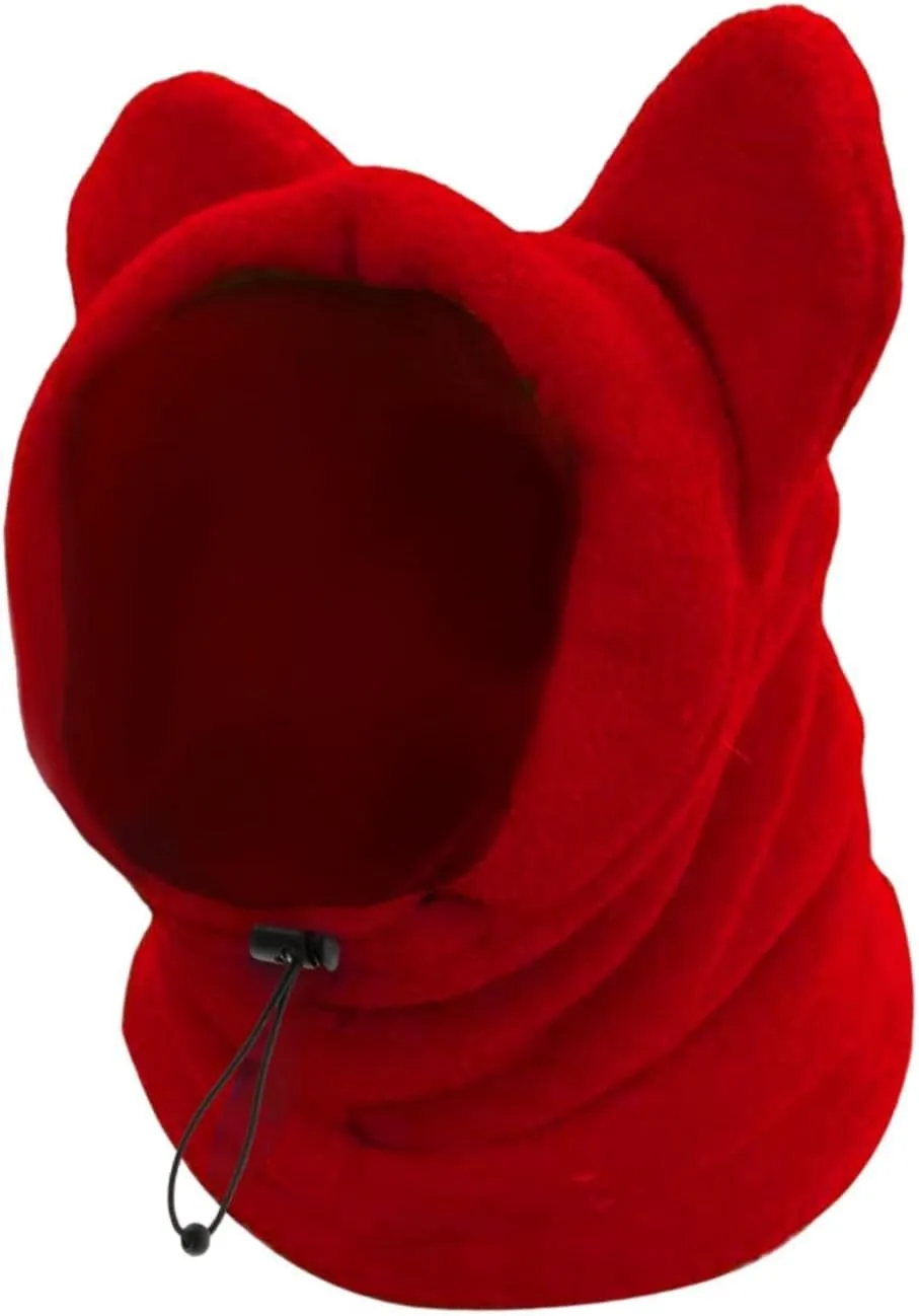 Dog Winter Ear Muffs Hat Head Wrap Soft Hoodie Windproof Headwear Adjustable Ear Wrap Fleece Hat Snood for Pets Dogs Hiking, Red Large
