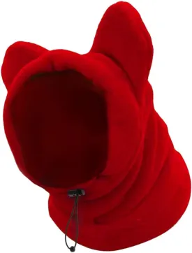 Dog Winter Ear Muffs Hat Head Wrap Soft Hoodie Windproof Headwear Adjustable Ear Wrap Fleece Hat Snood for Pets Dogs Hiking, Red Large