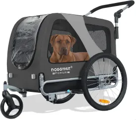 DOGGYHUT Premium Large/XL Pet Bike Trailer & Stroller for Large Sized Dog or Multiple Small Dogs,Low Center of Gravity,Parking Brakes,Easy Folding Frame,Bicycle Carrier