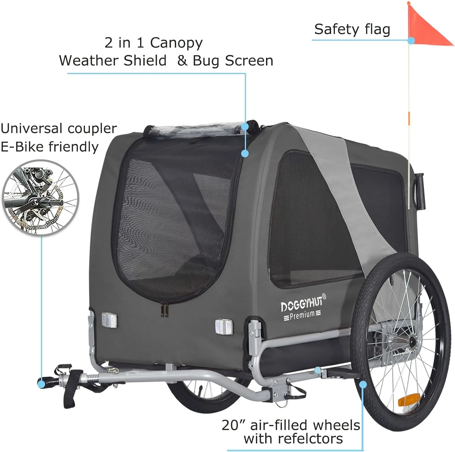 DOGGYHUT Premium Large/XL Pet Bike Trailer & Stroller for Large Sized Dog or Multiple Small Dogs,Low Center of Gravity,Parking Brakes,Easy Folding Frame,Bicycle Carrier