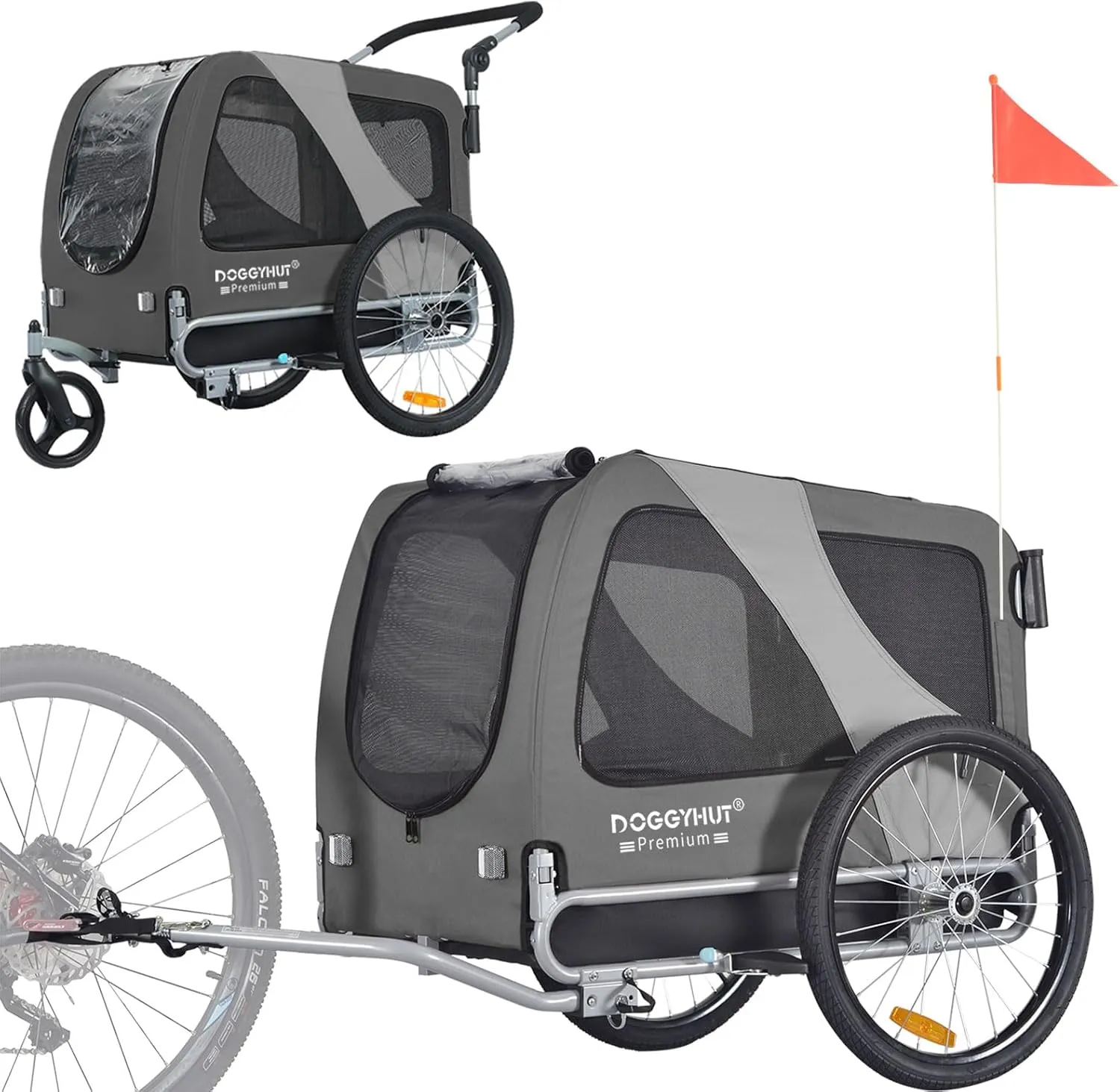 DOGGYHUT Premium Large/XL Pet Bike Trailer & Stroller for Large Sized Dog or Multiple Small Dogs,Low Center of Gravity,Parking Brakes,Easy Folding Frame,Bicycle Carrier