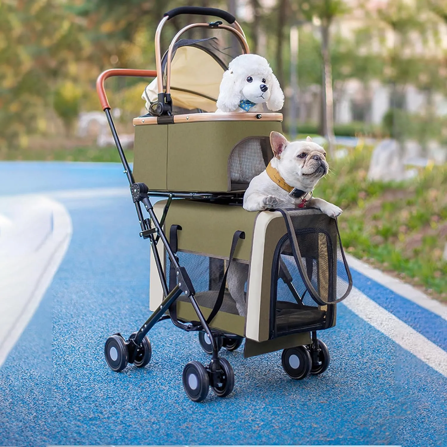 Eanpet Pet Stroller for 2 Dogs & 2 Cats 4Wheels Double Dog Strollers with Detachable Carriers Foldable Pet Travel Jogger Stroller Removable Cat Carrier Bag for Small Medium Dogs 40 lbs,Black