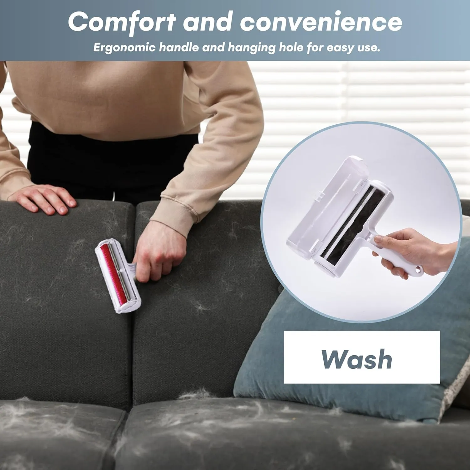 EasyGleam Reusable Lint Roller for Pet Hair - Dog and Cat Fur Remover - Removal Tool for Furniture, Couch, Carpet, Car Seats, Clothes or Bedding - Easy to Use - Red, Dog Hair Roller