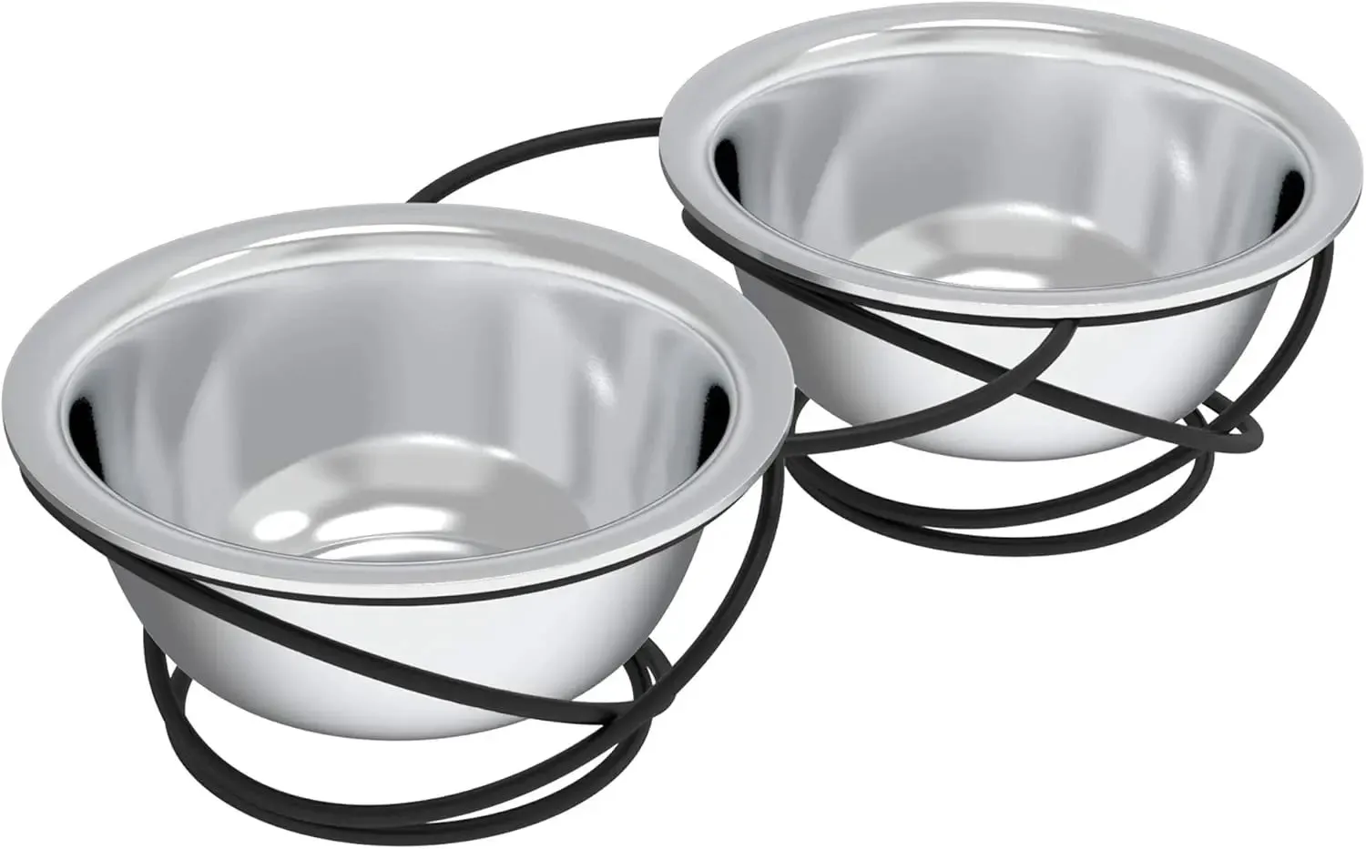 Elevated Dog Bowls - Stainless-Steel 40 OZ Large Food and Water Bowls for Pets with Raised 3.5-Inch-Tall Decorative Stand by ,Silver/Black