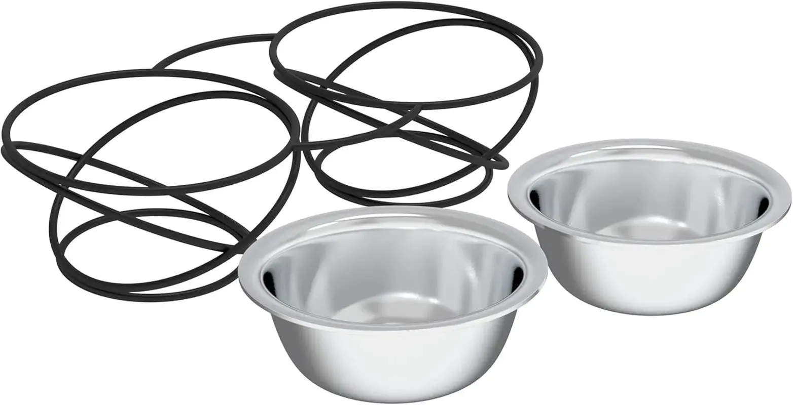 Elevated Dog Bowls - Stainless-Steel 40 OZ Large Food and Water Bowls for Pets with Raised 3.5-Inch-Tall Decorative Stand by ,Silver/Black