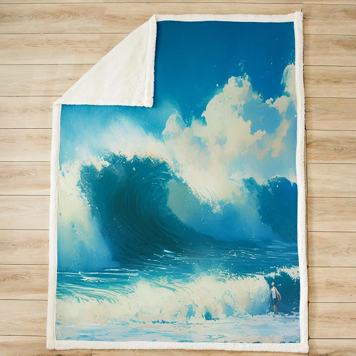Feelyou Throw Blanket for Kids Adults Women Men Ocean Wave Sherpa Blanket for Bed Couch Hawaiian Tropical Wave Surfing Fleece Blue Sea Summer Plush Soft Fuzzy50 x60