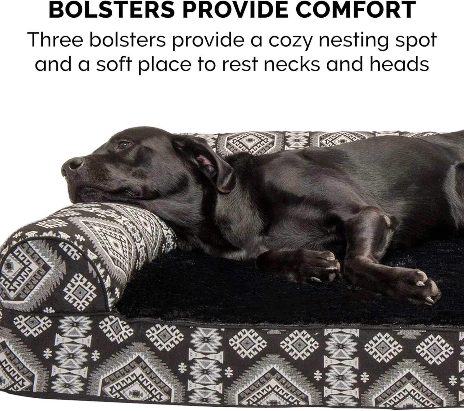 Furhaven Cooling Gel Dog Bed for Large/Medium Dogs w/ Removable Bolsters & Washable Cover, For Dogs Up to 55 lbs - Plush & Southwest Kilim Woven Decor Sofa - Black Medallion, Large