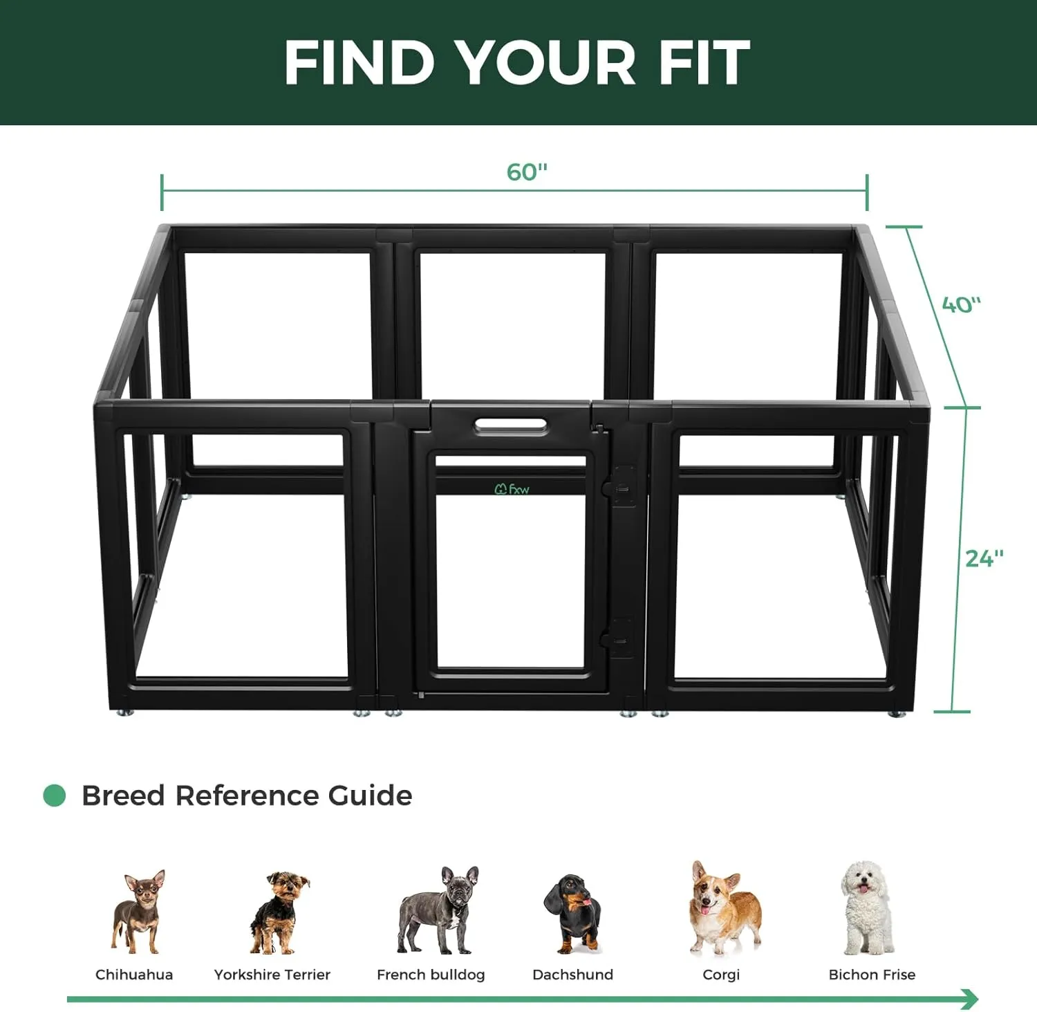 FXW AuraSpace Acrylic Indoor Dog Playpen for Puppies and Small Dogs, 24 Inch, 10 Panels, Black