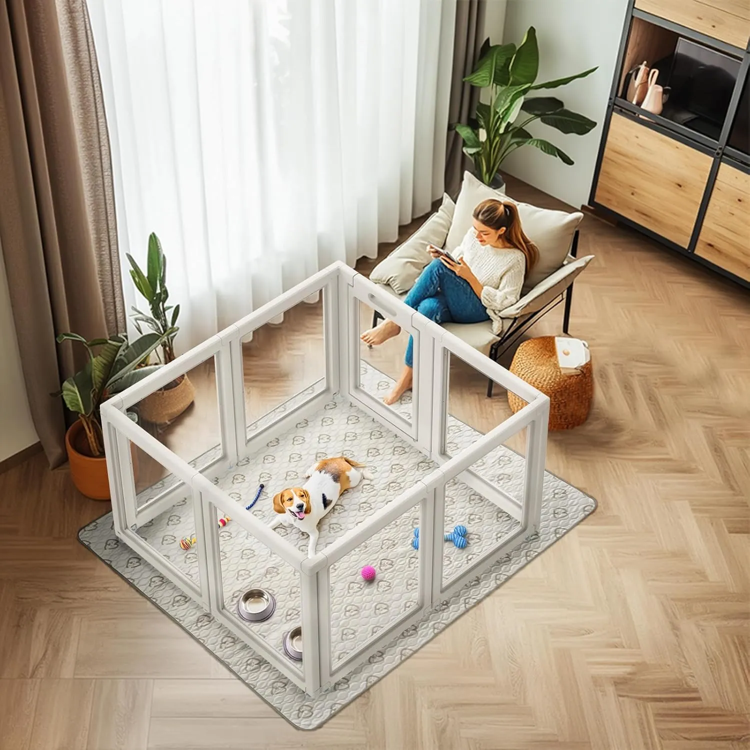FXW AuraSpace Acrylic Indoor Dog Playpen for Puppies and Small Dogs, 24 Inch, 8 Panels, White