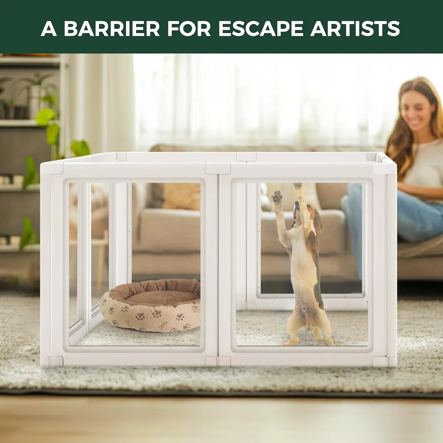 FXW AuraSpace Acrylic Indoor Dog Playpen for Puppies and Small Dogs, 24 Inch, 8 Panels, White