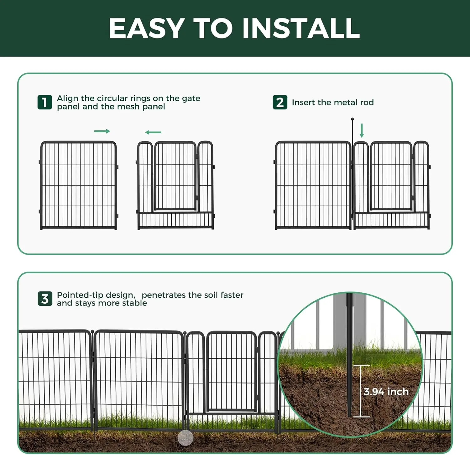 FXW Garden Fence 45in(H) x 53.5ft(L), 24 Panels Decorative Dog Fence Outdoor for The Yard  Heavy Duty Metal Animal Barrier for Dog and Rabbit, Easy Setup, Black