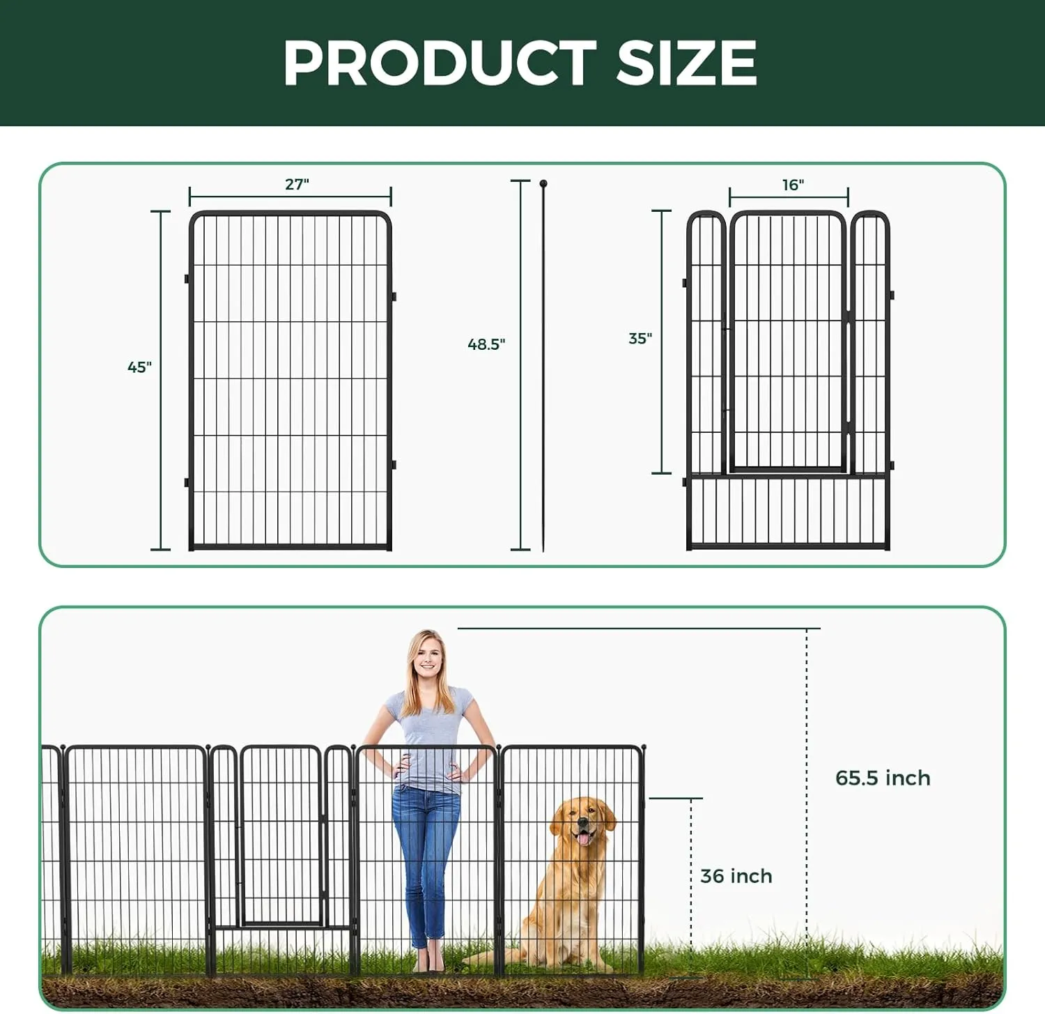 FXW Garden Fence 45in(H) x 53.5ft(L), 24 Panels Decorative Dog Fence Outdoor for The Yard  Heavy Duty Metal Animal Barrier for Dog and Rabbit, Easy Setup, Black