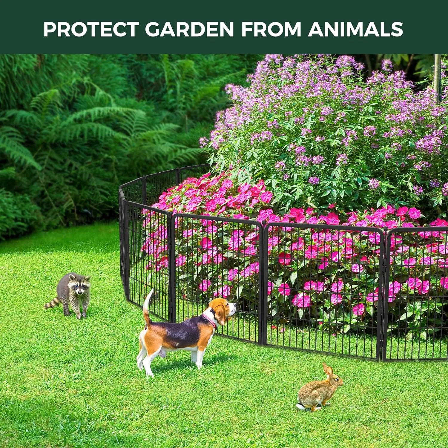 FXW Garden Fence 45in(H) x 53.5ft(L), 24 Panels Decorative Dog Fence Outdoor for The Yard  Heavy Duty Metal Animal Barrier for Dog and Rabbit, Easy Setup, Black