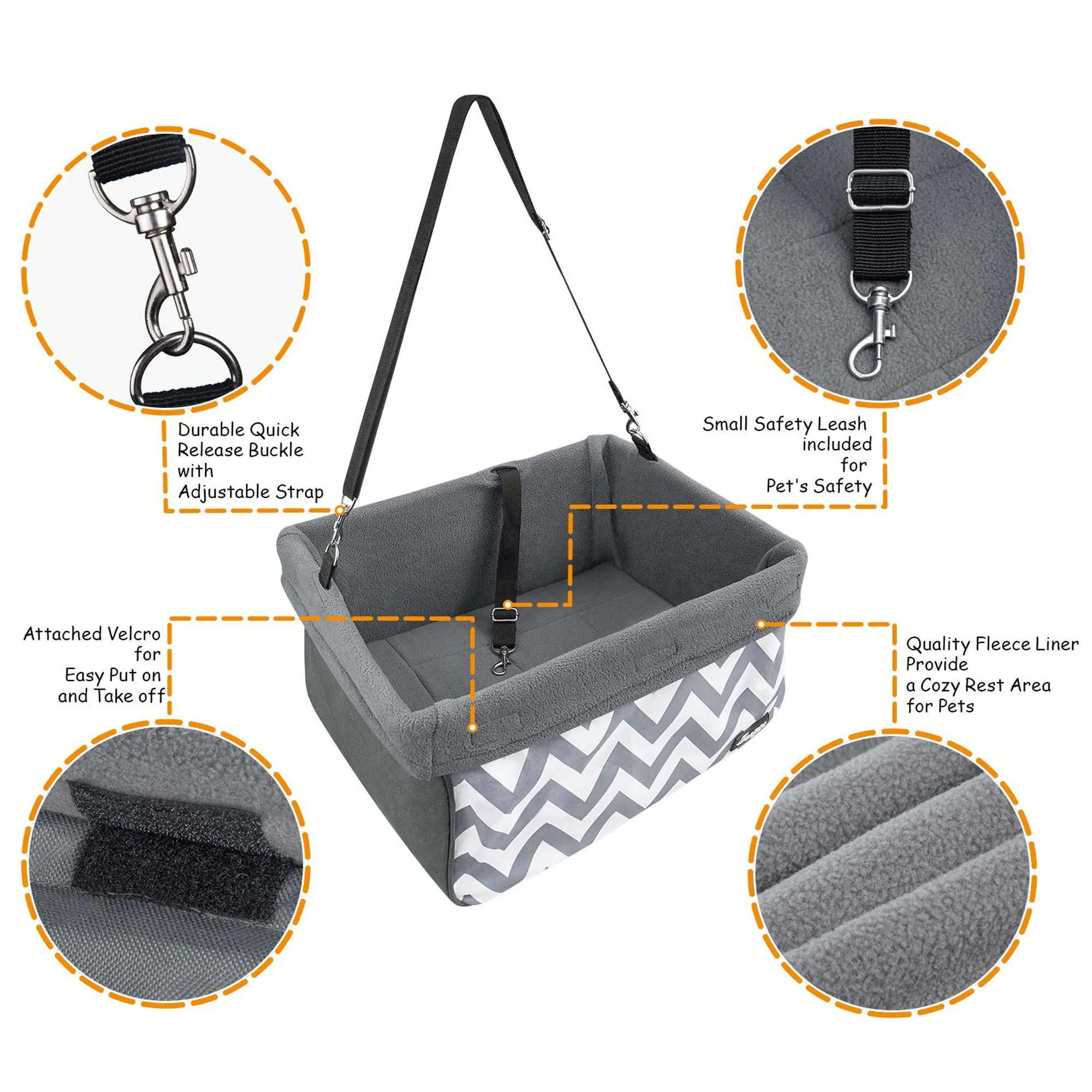 GOOPAWS Deluxe Portable Pet Safety Booster Car Seat, Gray with Strip
