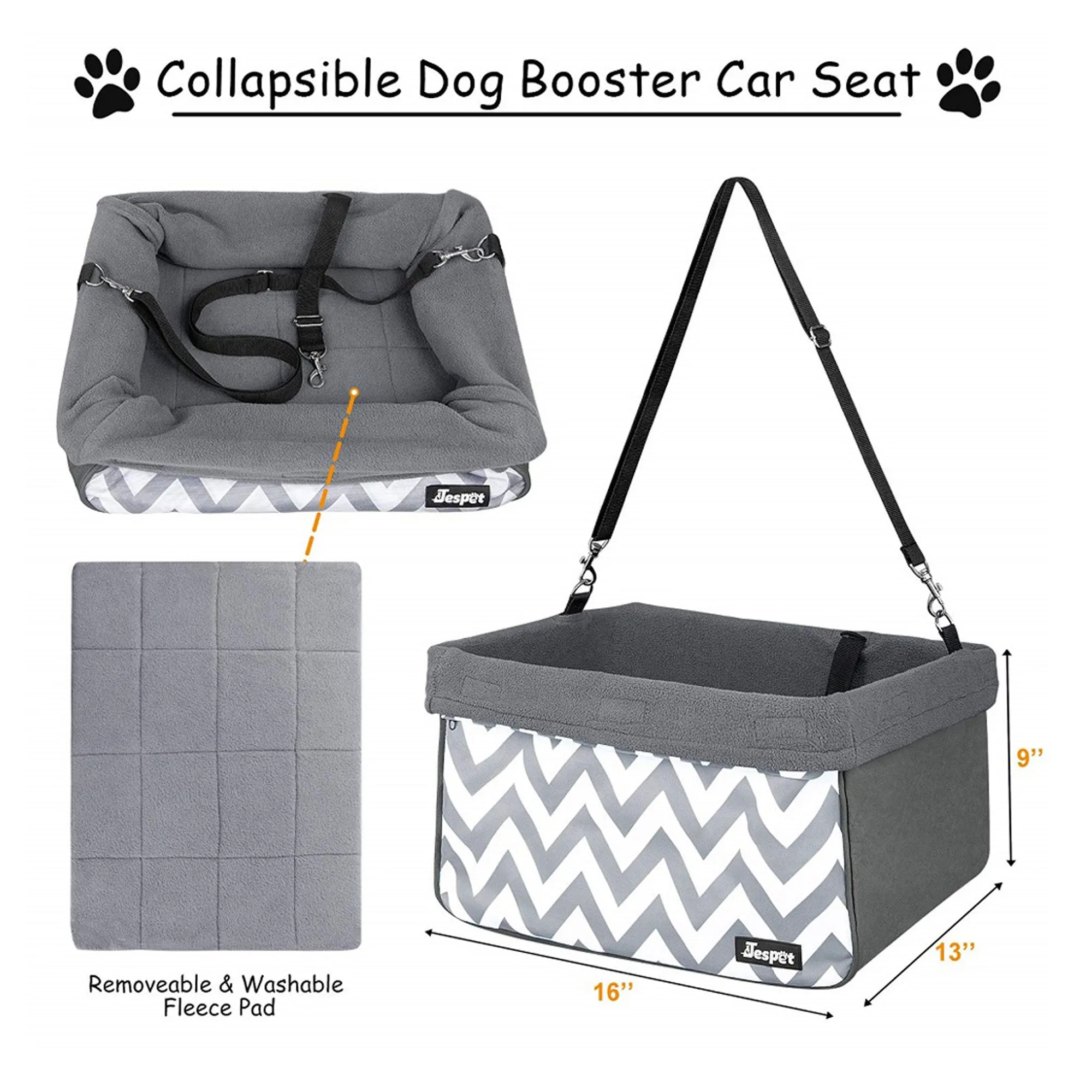 GOOPAWS Deluxe Portable Pet Safety Booster Car Seat, Gray with Strip