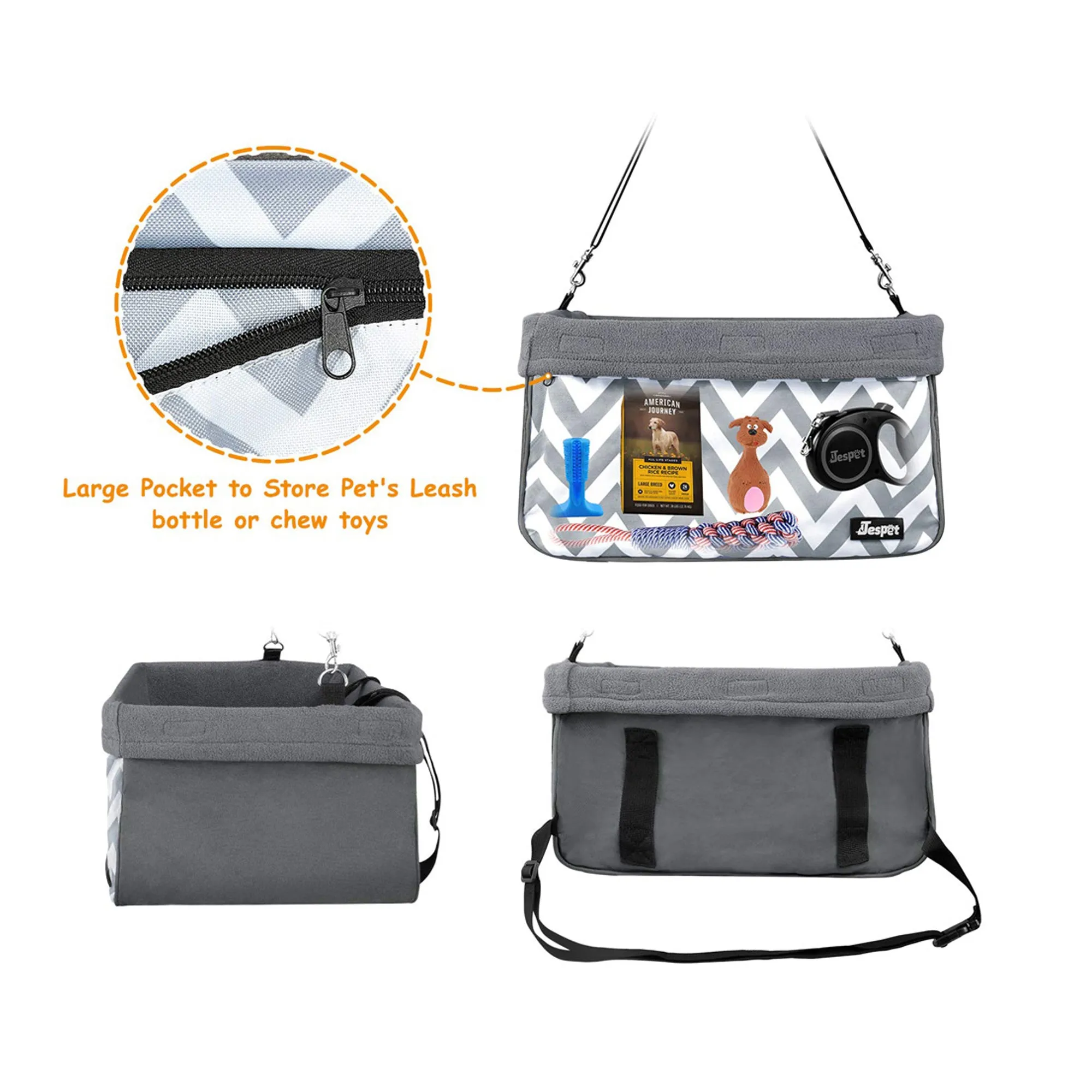 GOOPAWS Deluxe Portable Pet Safety Booster Car Seat, Gray with Strip
