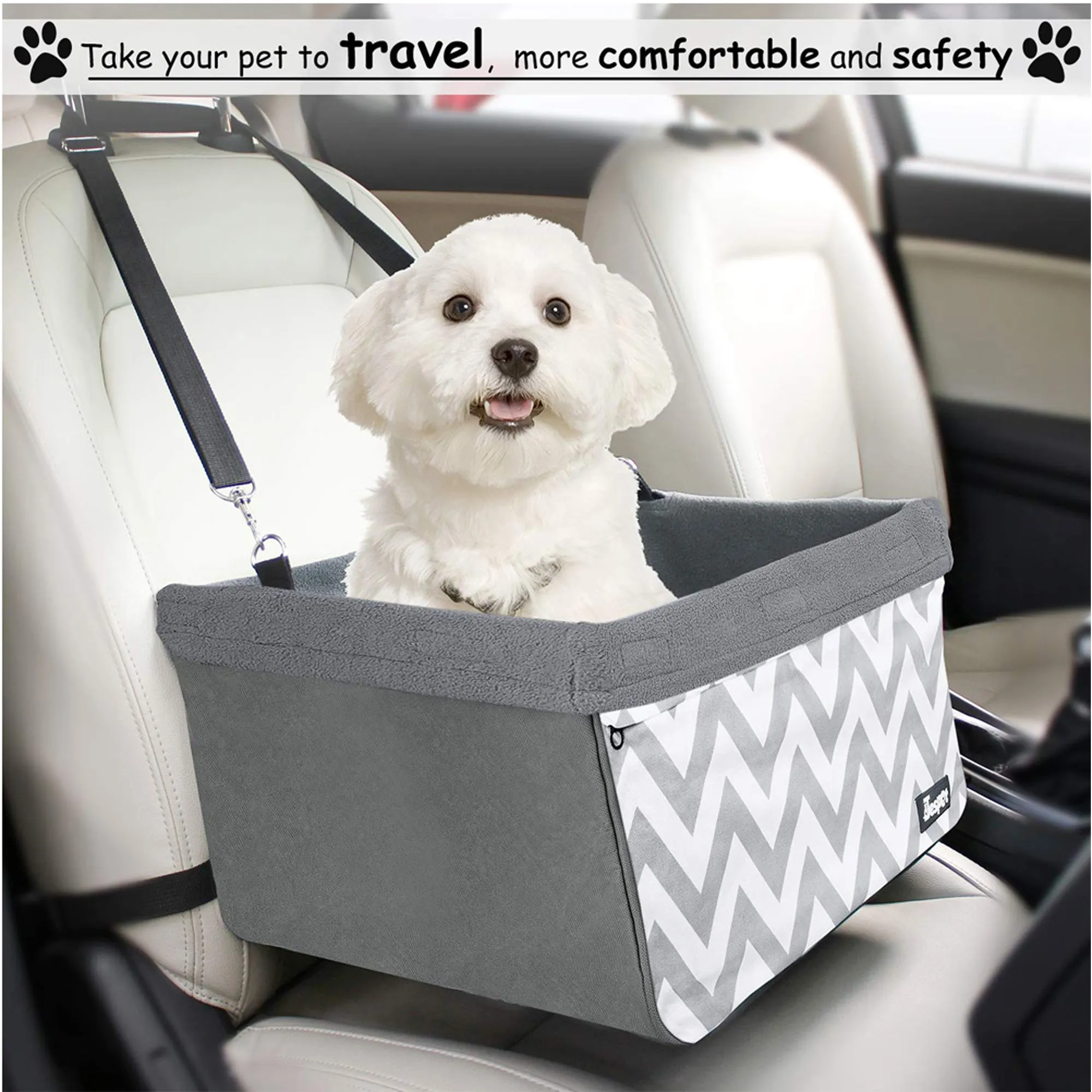 GOOPAWS Deluxe Portable Pet Safety Booster Car Seat, Gray with Strip