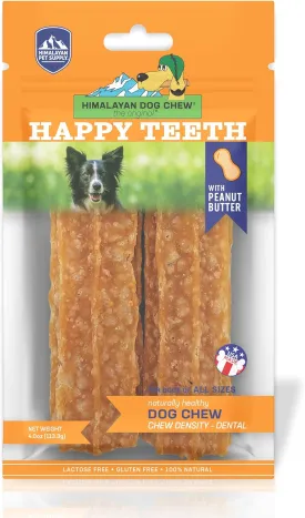 Happy Teeth Natural Cheese Dog Chews | Peanut Butter Flavor | Dental Chew | Protein Rich | Gluten Free - Lactose Free - Wheat Free - Soy Free | 2 Happy Teeth Chews per Resealable Pouch
