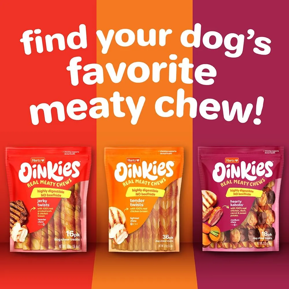 Hartz Oinkies Tender Twists with Real Chicken Breast Rawhide-Free Dog Treats, Highly Digestible Dog Chews, 18 Count
