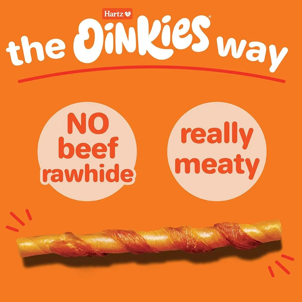 Hartz Oinkies Tender Twists with Real Chicken Breast Rawhide-Free Dog Treats, Highly Digestible Dog Chews, 18 Count