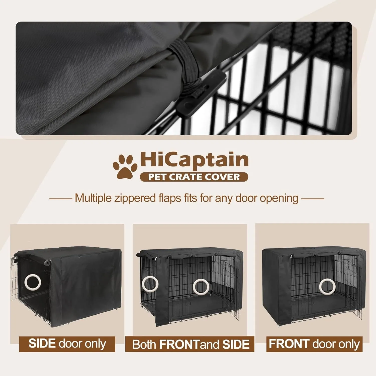 HiCaptain Dog Crate Cover for 42 Inches Wire Crates, Heavy-Duty Polyester Indoor Dog Kennel Cover Universal Fit for 1 2 Doors Standard Metal Cage (Black)