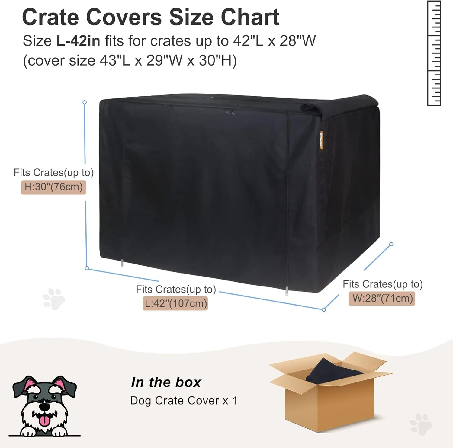 HiCaptain Dog Crate Cover for 42 Inches Wire Crates, Heavy-Duty Polyester Indoor Dog Kennel Cover Universal Fit for 1 2 Doors Standard Metal Cage (Black)