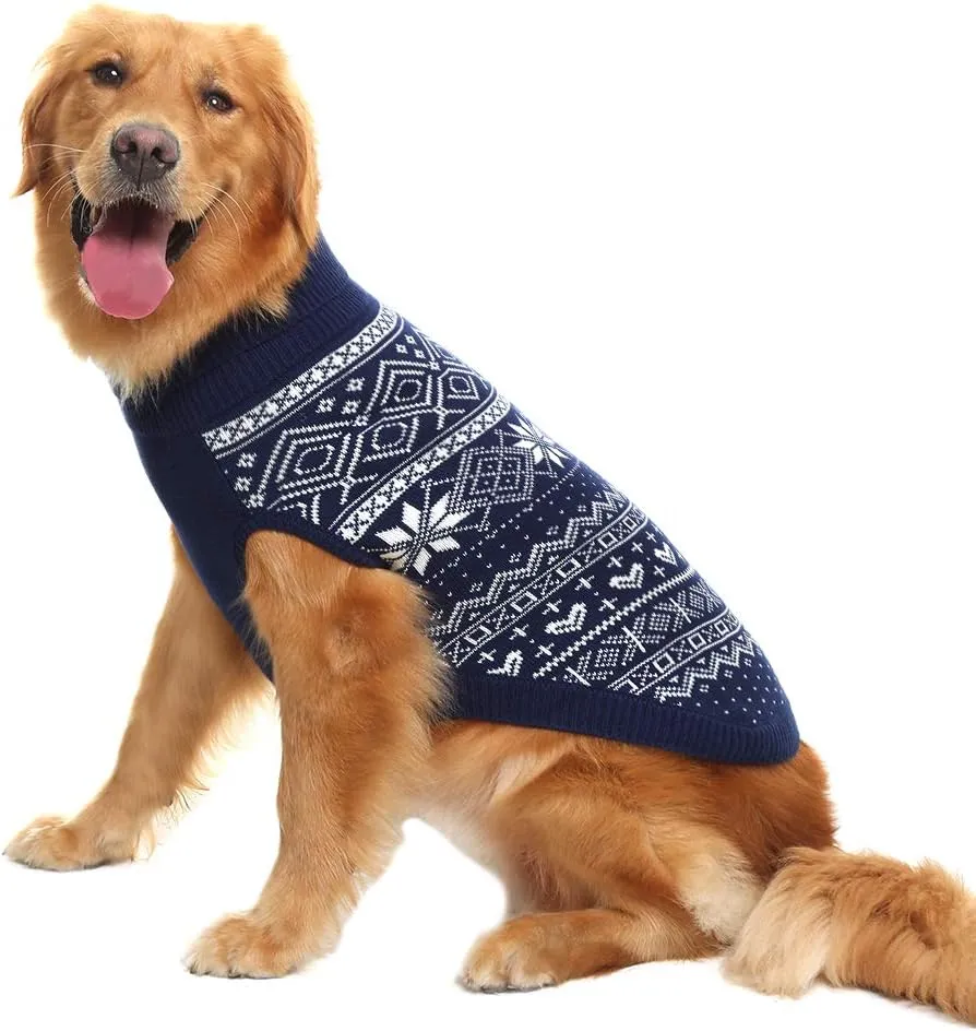 HOMIMP Argyle Dog Sweater - Warm Winter Coat for Small, Medium & Large Dogs, Ugly Puppy Sweater, Soft Coat, Pet Clothing for Boys & Girls (Medium, Blue)