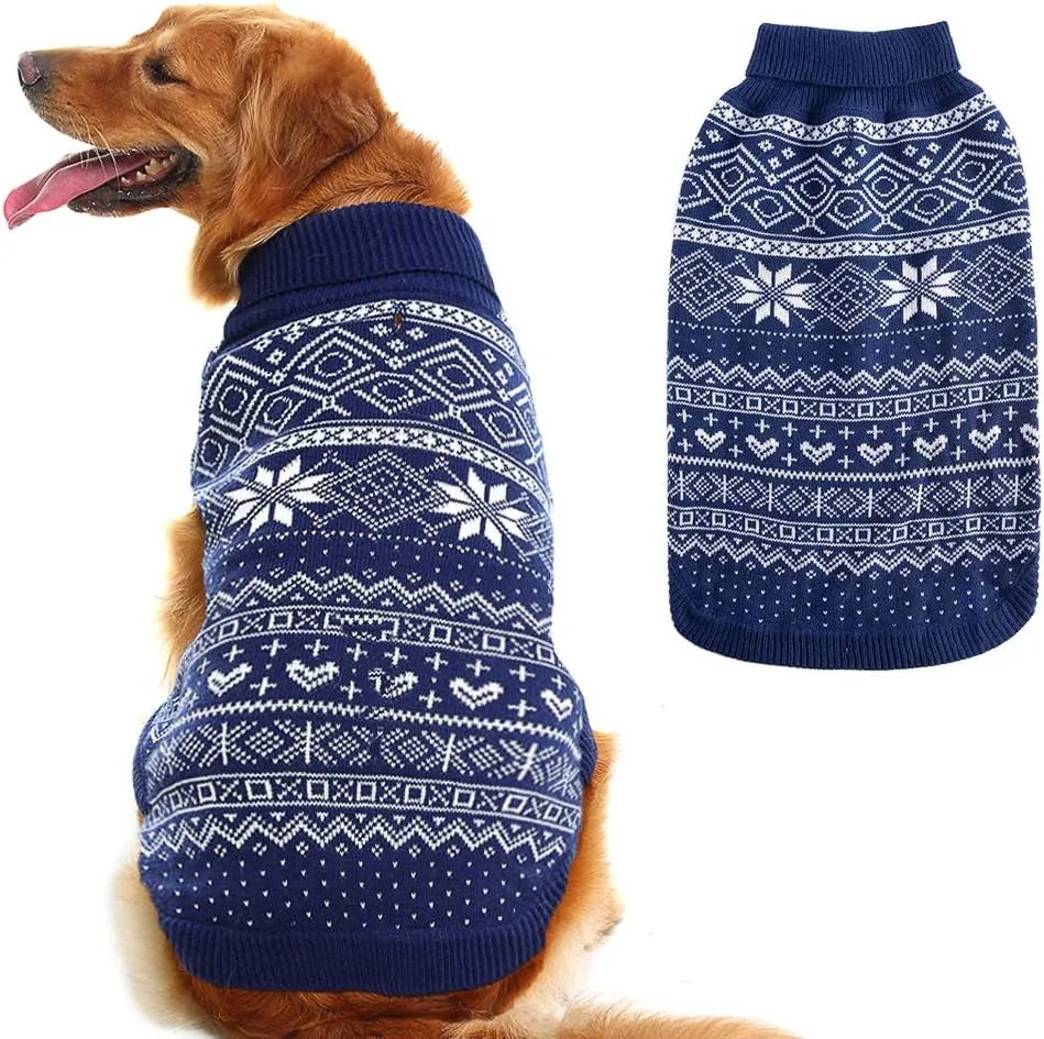 HOMIMP Argyle Dog Sweater - Warm Winter Coat for Small, Medium & Large Dogs, Ugly Puppy Sweater, Soft Coat, Pet Clothing for Boys & Girls (Medium, Blue)
