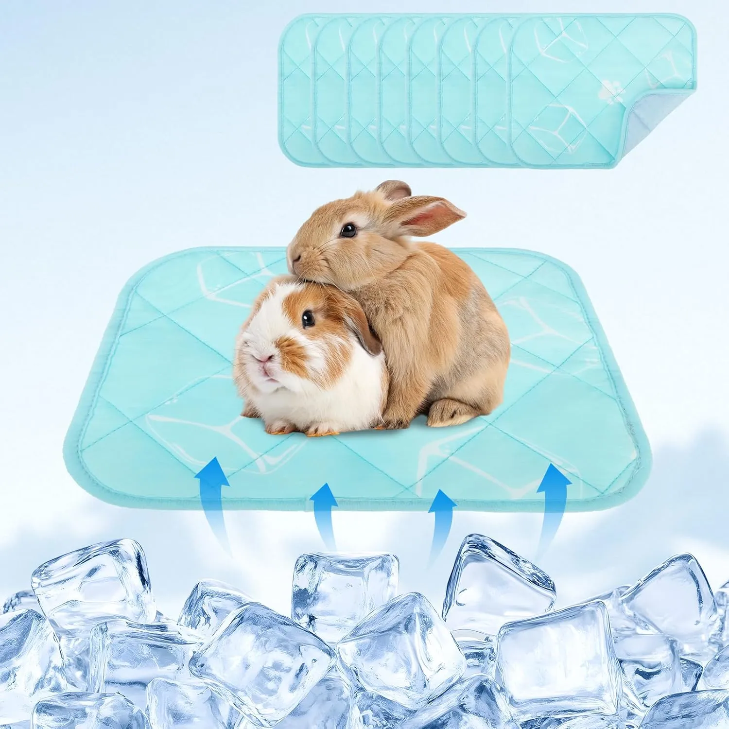 Homimp Summer Cooling Mat for Small Animals, 8PCS Guinea Pig Cage Liner Hamster Pee Pad, Washable Rabbit Cool Pad, Breathable Bed Blanket for Bunny Hedgehog, Keep Cooling for Pets, Blue 10"X 12.5"