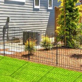 INJOPEXI Decorative Garden Fence 6 Panels 11.8ft (L)24in (H) with 5 Panels 1 Gate Rustproof Wire No Dig Animal Barrier Fencing for Outdoor Backyard Black