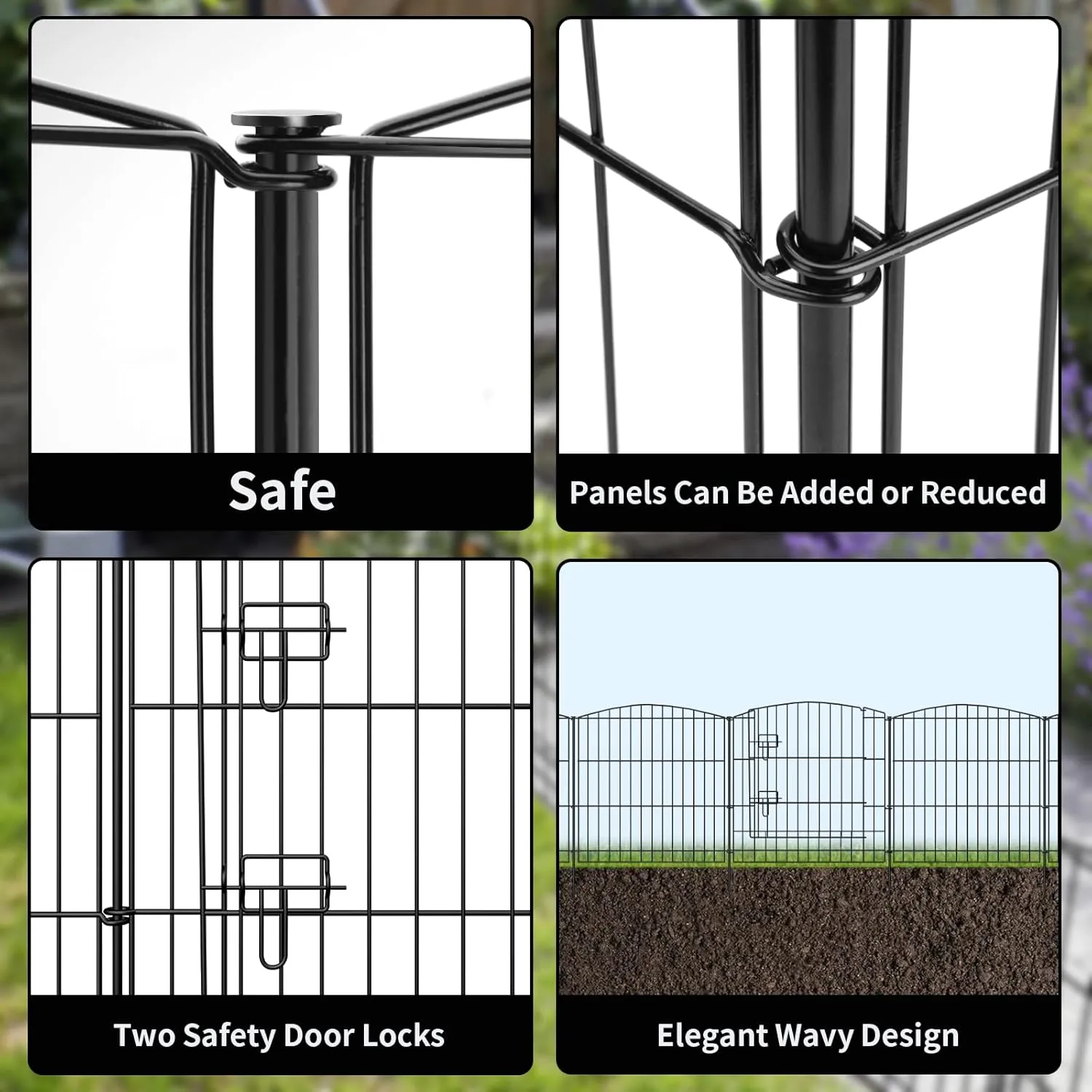 INJOPEXI Decorative Garden Fence 6 Panels 11.8ft (L)24in (H) with 5 Panels 1 Gate Rustproof Wire No Dig Animal Barrier Fencing for Outdoor Backyard Black