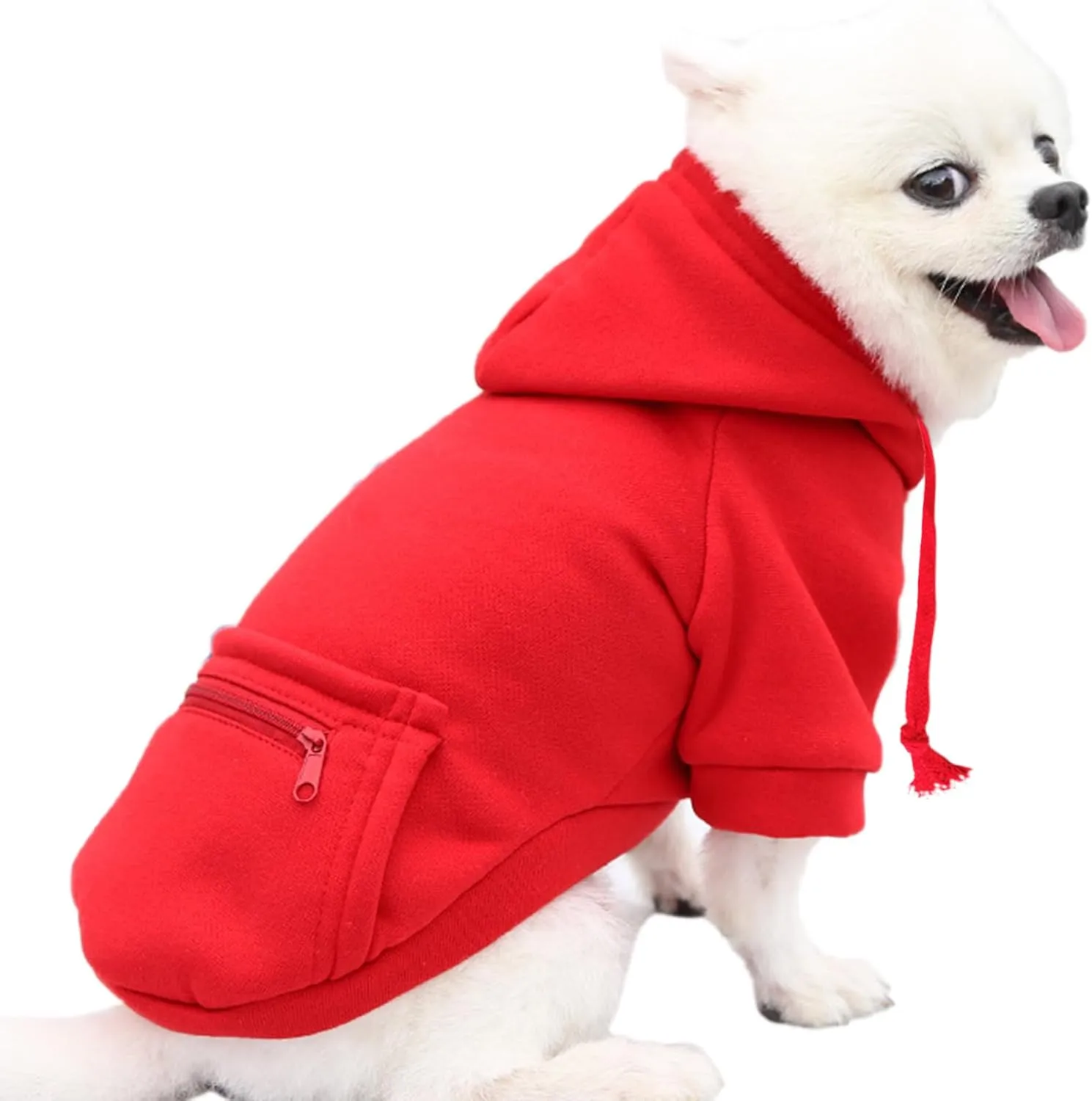 Jecikelon Pet Dog Cold Weather Coat with Pocket Winter Dog Hoodie Warm Puppy Clothes for Small Dogs Chihuahua Clothing (Small, Y02-Red)
