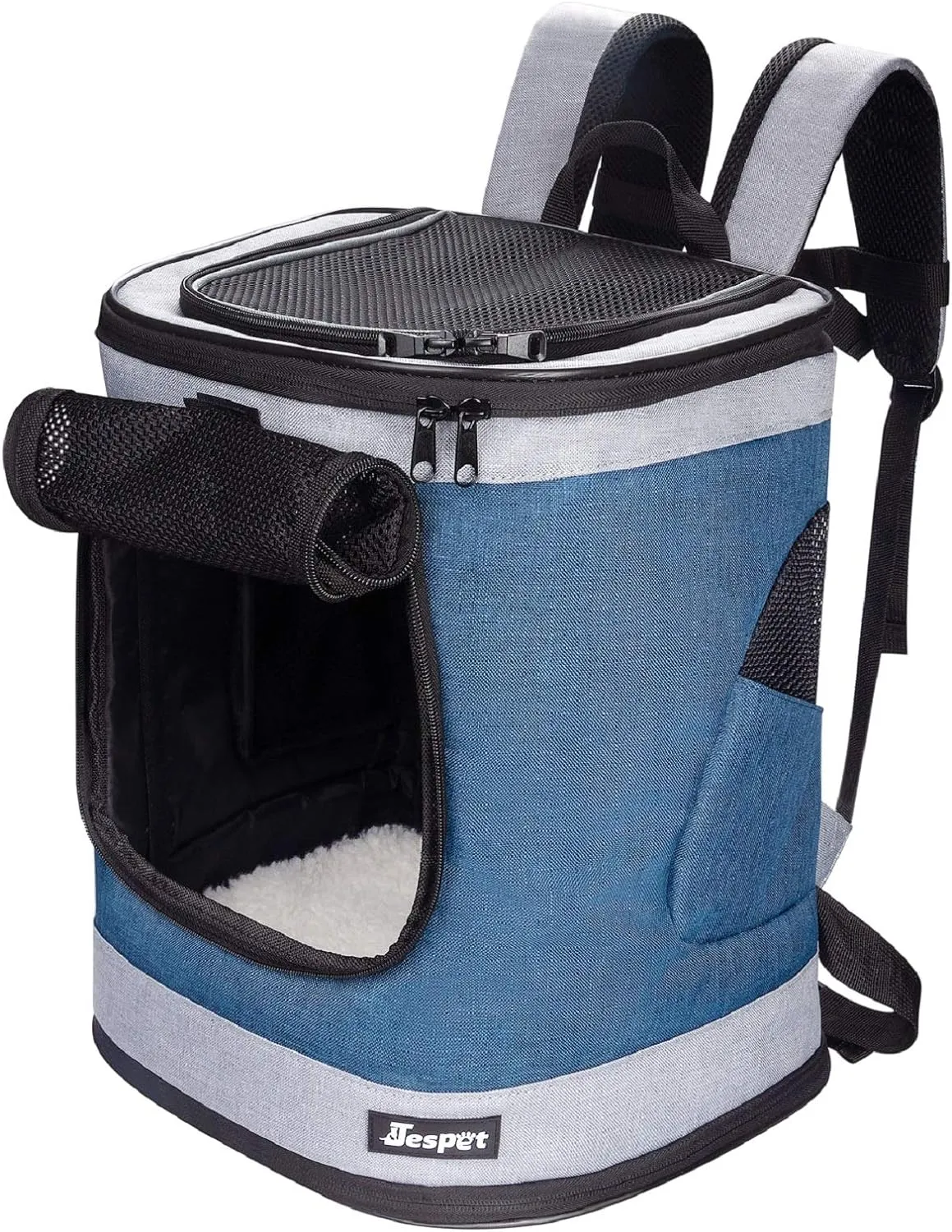 JESPET & GOOPAWS Pet Backpack Carrier for Small Dog, Puppy, Soft Carrier Backpack Ideal for Traveling, Hiking, Walking and Outdoor Activities with Family (Blue Grey)