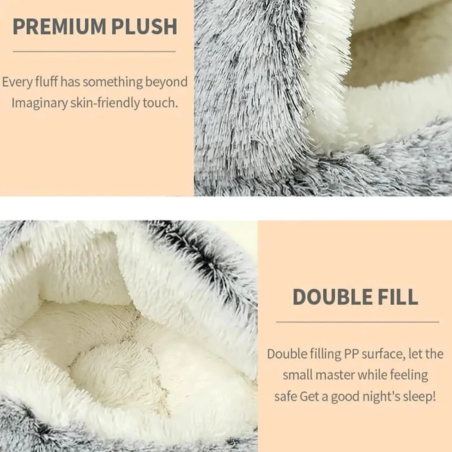 Lapcatz Nest Bed, Round Plush Hooded Cat Cave, Anti-Slip & Washable Fluffy Pet Bed for Small Medium Pets (Grey, Small)