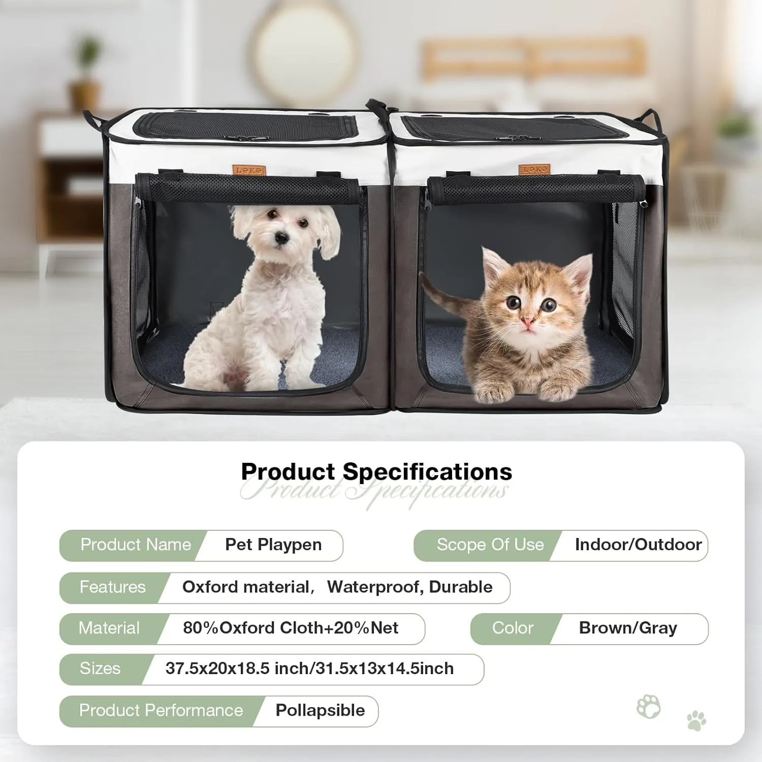 Lekebobor Soft-Sided Dog Crate - 2-in-1 Portable Travel Dog Crate for Medium-Sized Dogs Indoor & Outdoor, 7-Door Foldable Pet Kennel with Durable Mesh Windows,Brown