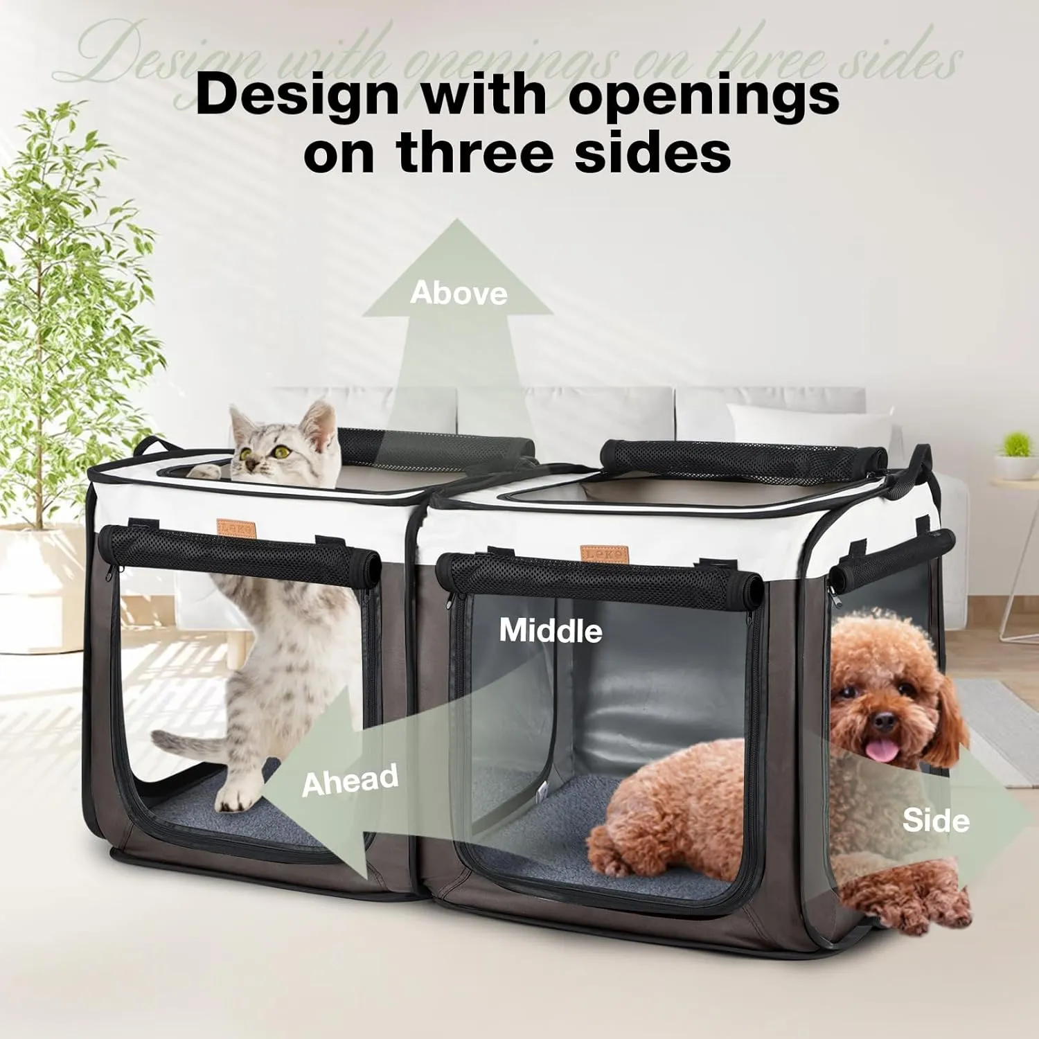 Lekebobor Soft-Sided Dog Crate - 2-in-1 Portable Travel Dog Crate for Medium-Sized Dogs Indoor & Outdoor, 7-Door Foldable Pet Kennel with Durable Mesh Windows,Brown