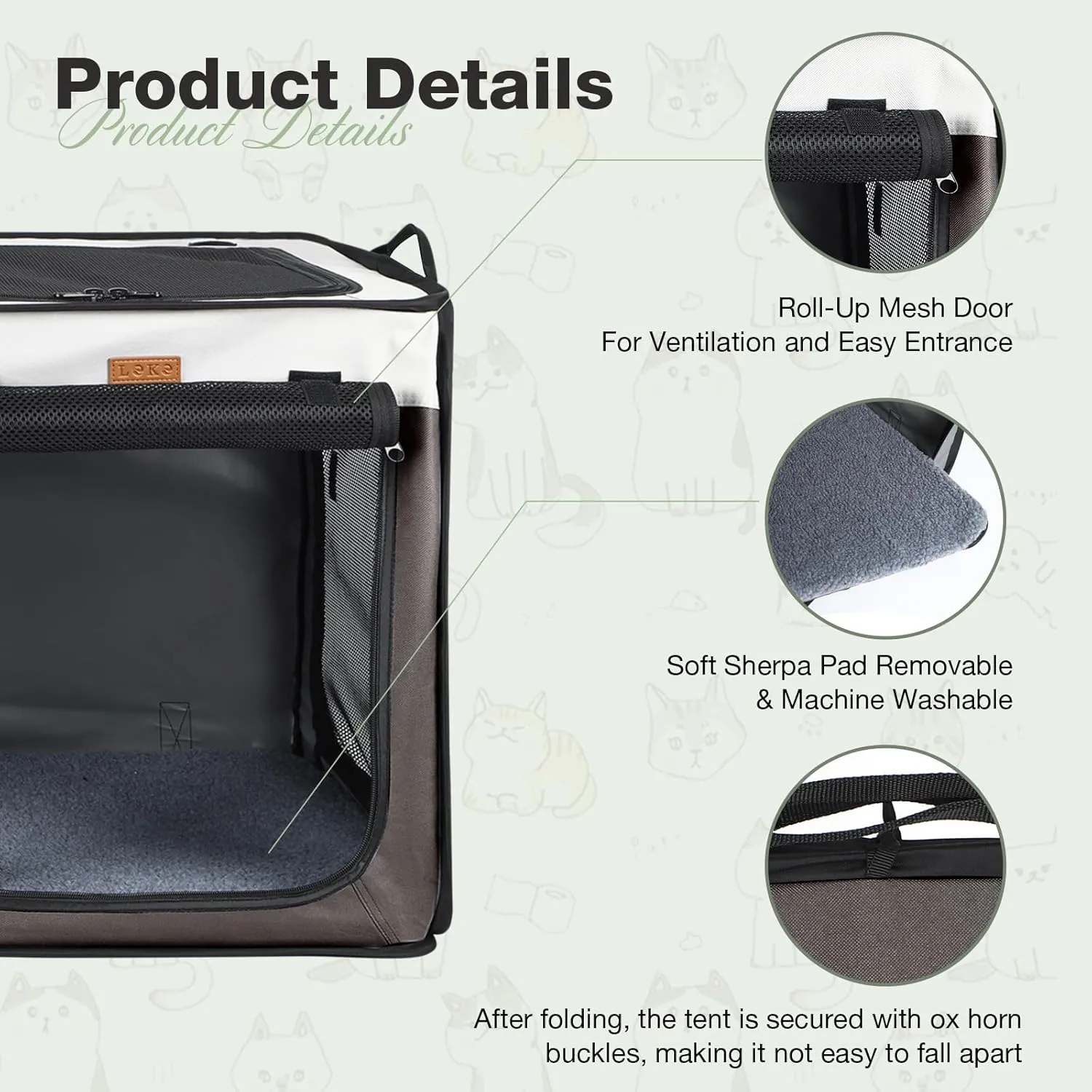 Lekebobor Soft-Sided Dog Crate - 2-in-1 Portable Travel Dog Crate for Medium-Sized Dogs Indoor & Outdoor, 7-Door Foldable Pet Kennel with Durable Mesh Windows,Brown