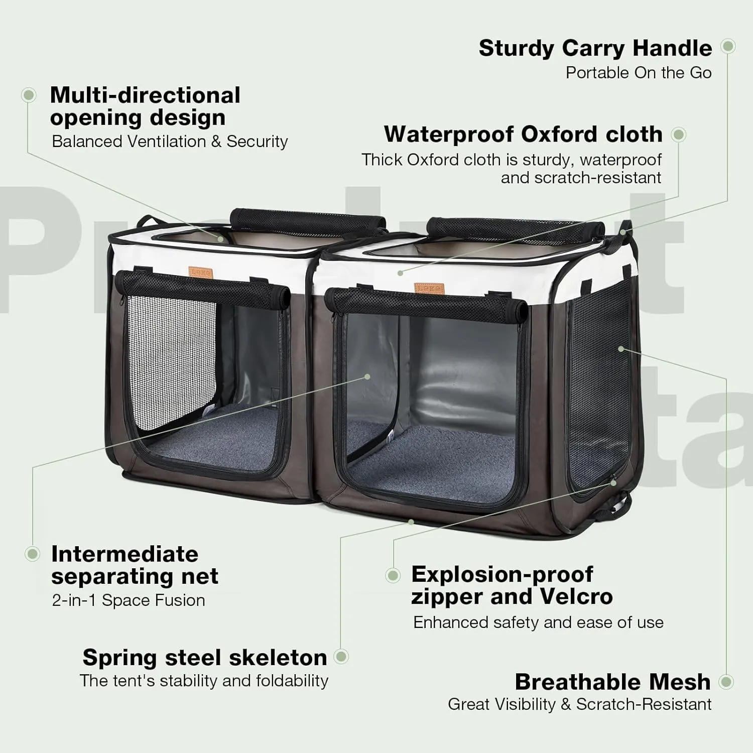 Lekebobor Soft-Sided Dog Crate - 2-in-1 Portable Travel Dog Crate for Medium-Sized Dogs Indoor & Outdoor, 7-Door Foldable Pet Kennel with Durable Mesh Windows,Brown