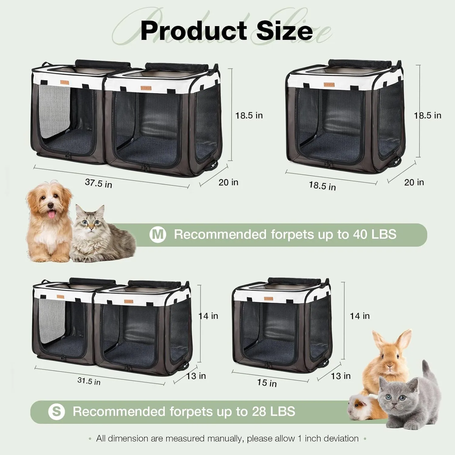 Lekebobor Soft-Sided Dog Crate - 2-in-1 Portable Travel Dog Crate for Medium-Sized Dogs Indoor & Outdoor, 7-Door Foldable Pet Kennel with Durable Mesh Windows,Brown