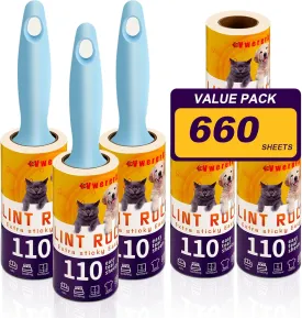 Lint Rollers for Pet Hair Extra Sticky, 660 Sheets Value Set/6 Lint Roller Refills with 3 Durable Handles, Pet Hair Roller for Clothes, Furniture, Carpet