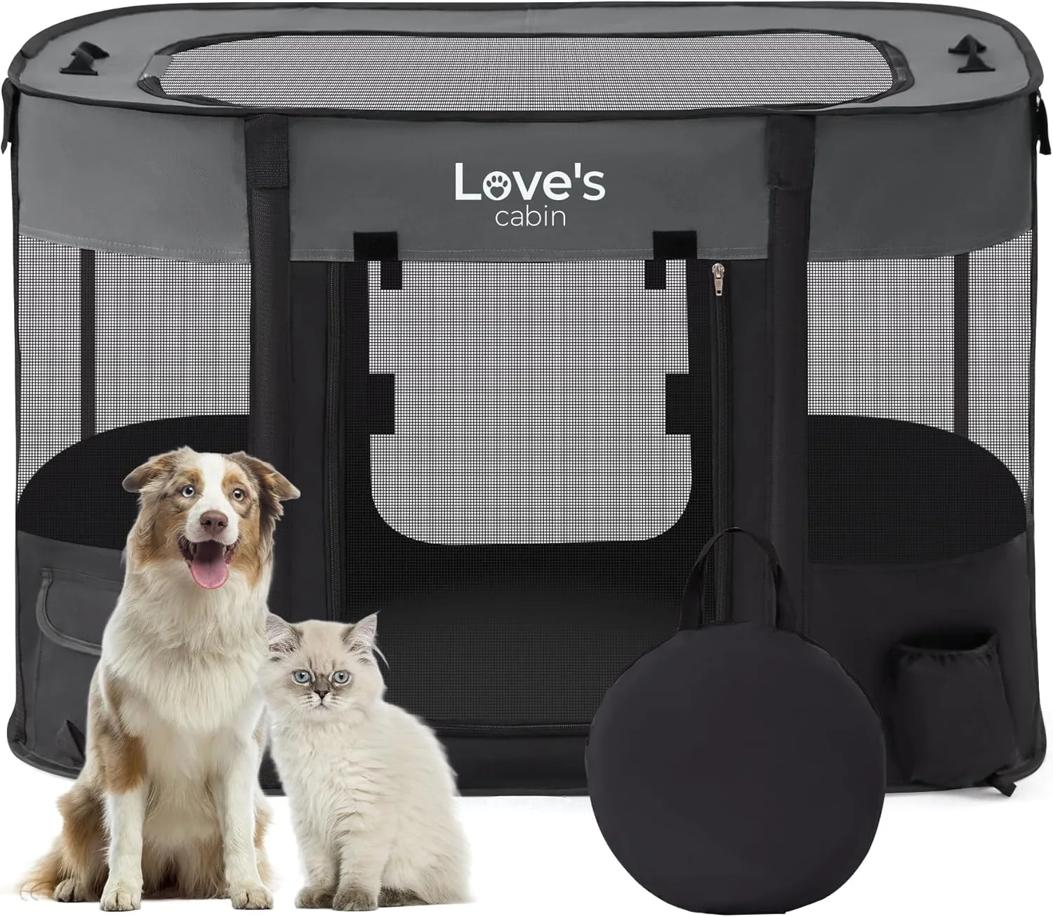 Love's cabin Pet Puppy Dog Playpen, Medium Dog Tent Crates Cage Indoor/Outdoor, Portable Exercise Playpen for Dog and Cat, Foldable Pop Up Dog Kennel Playpen with Carring Case (M, Grey)