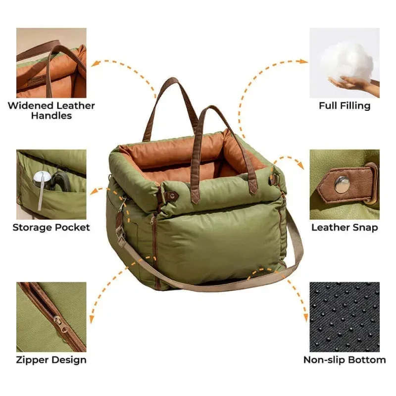 Luxury Faux Leather Pet Car Seat Booster Bed